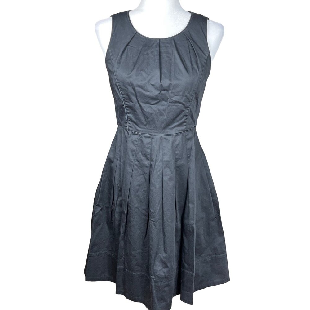 Talbots Dress Black Fit Flare Cotton 50s Classic Retro Basic Pockets Womens 2